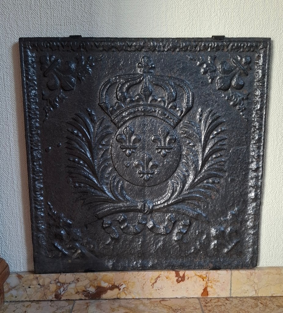 Taque de cheminée ancienne en fonte - Armoiries de France, Enlèvement, Utilisé