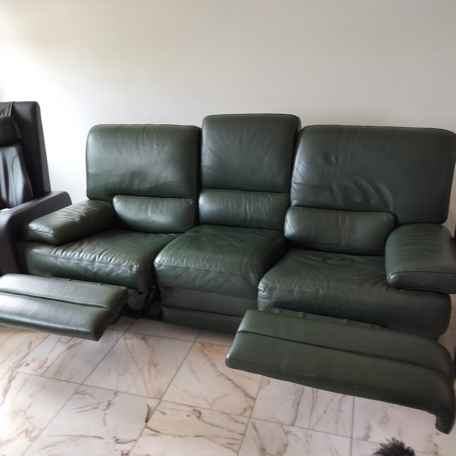 Siège 3 places gratuit avec 2 sièges relaxants en cuir vert, Maison & Meubles, Enlèvement ou Envoi
