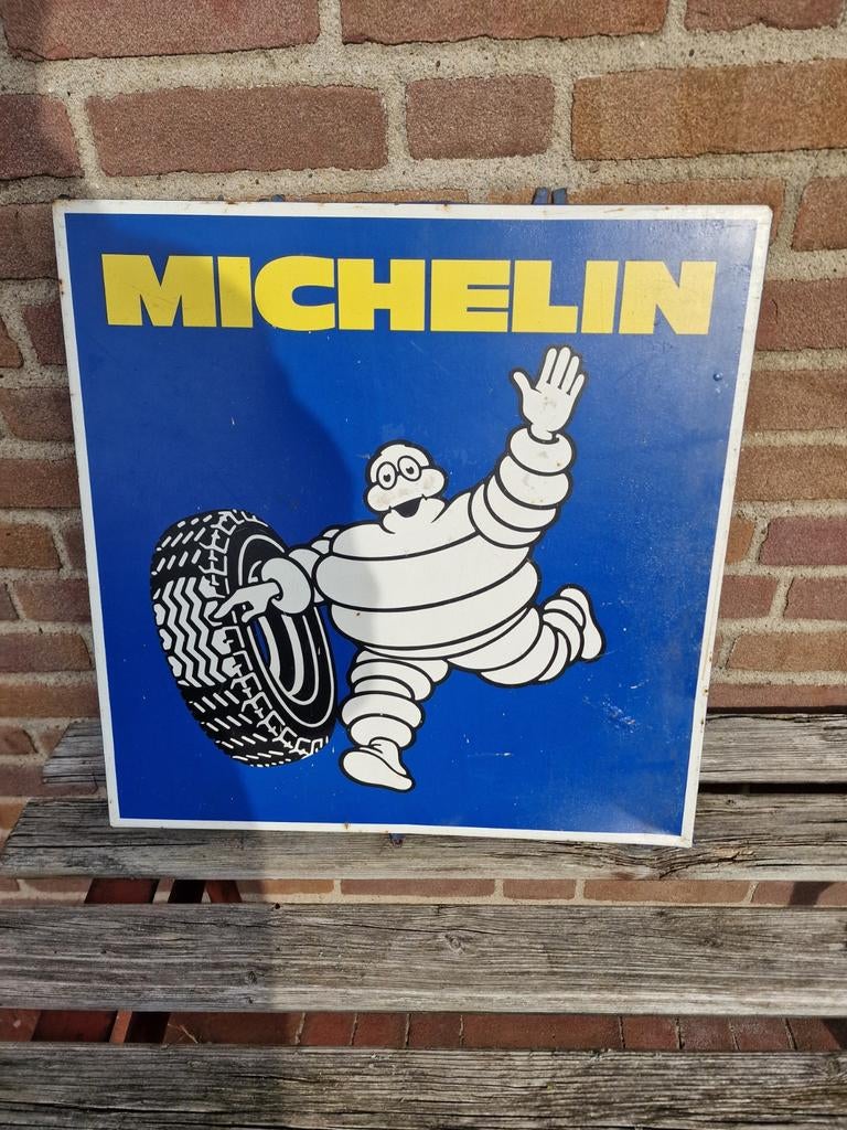 Michelin  reclame bord metaal, Verzamelen, Ophalen, Gebruikt, Reclamebord