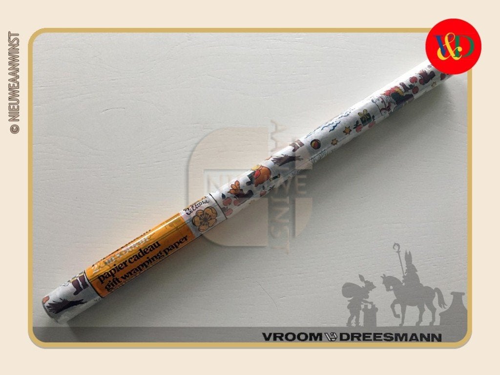 Nostalgische V&D rol inpakpapier -wit/blauw/rood/groen 250cm, Envoi, Neuf
