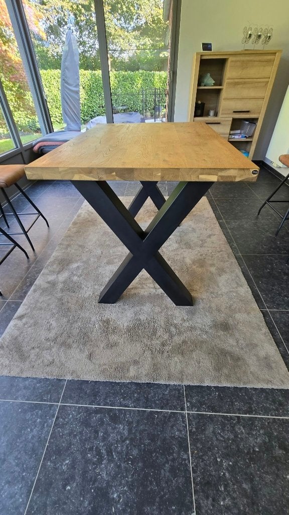 Henders & Hazel eettafel - eiken look - zwart metalen V-poot, Ophalen, Gebruikt, 100 tot 150 cm, N/A