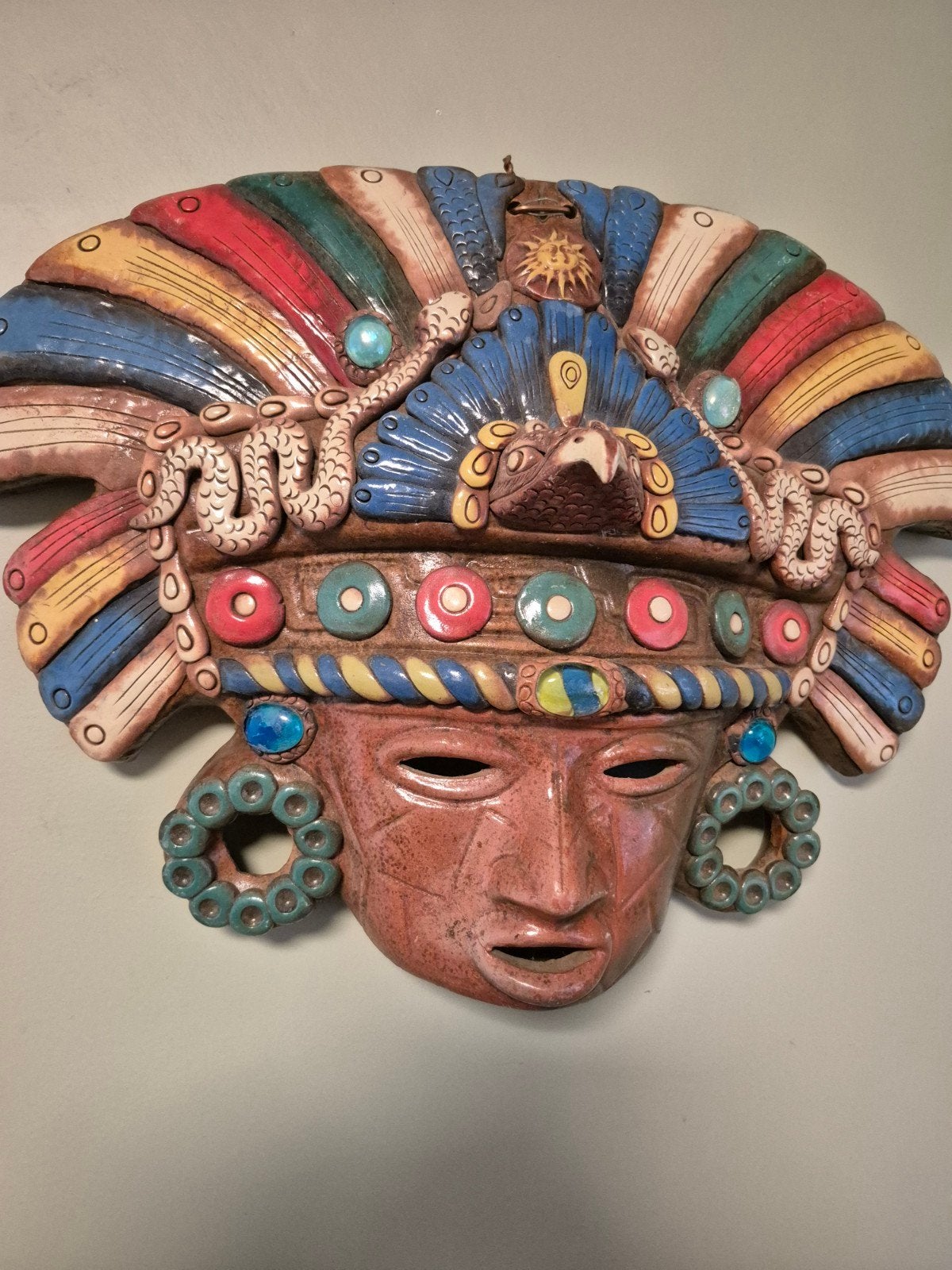 handgemaakt Mexicaans wandmasker uit terracotta jare 70, Ophalen of Verzenden, Handgemaakt