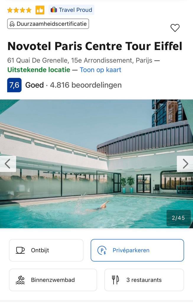 Voucher 2 nachten voor twee personen in Parijs met zwembad, Deux personnes