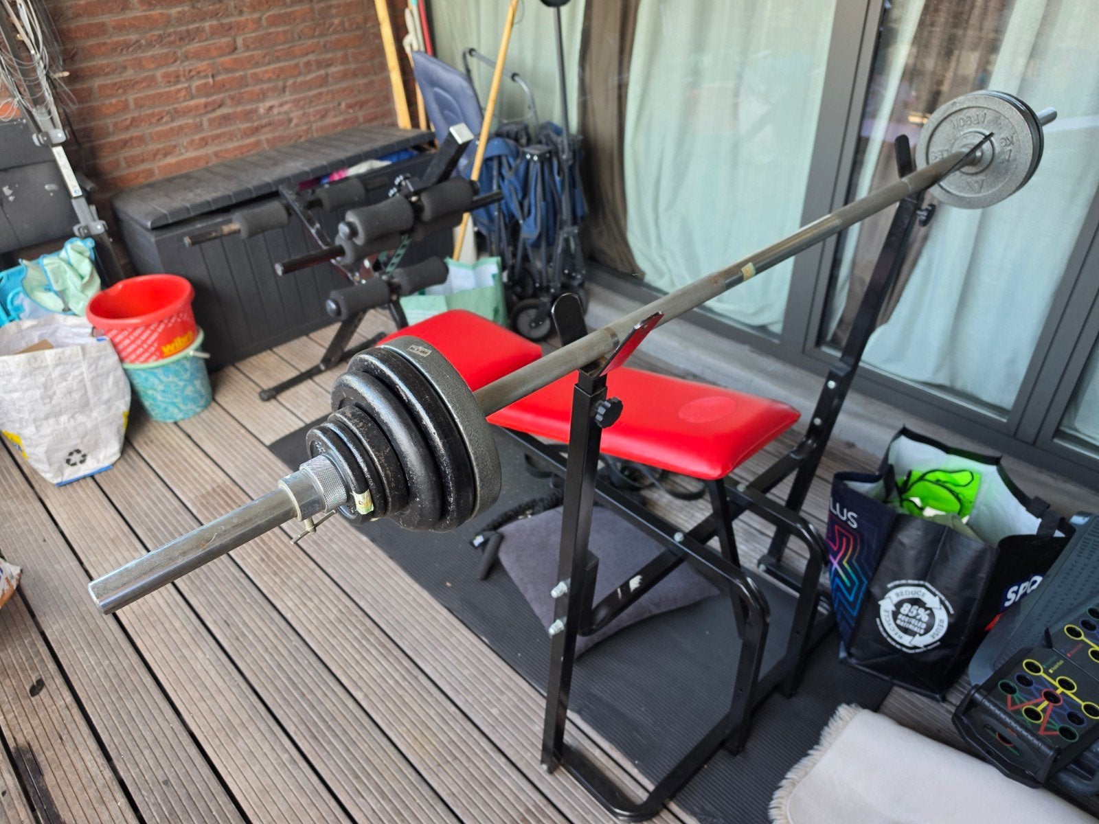 Complete fitnessbank met halterstang + gewichten – thuisfitn, Sport en Fitness, Ophalen, Borst, Fitnessbank