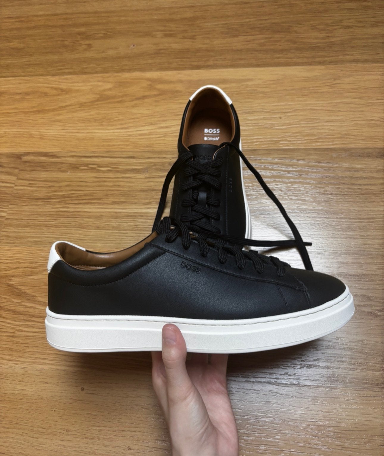 Zwarte leren sneakers van BOSS Nitan, Kleding | Heren, Ophalen, Nieuw, Zwart