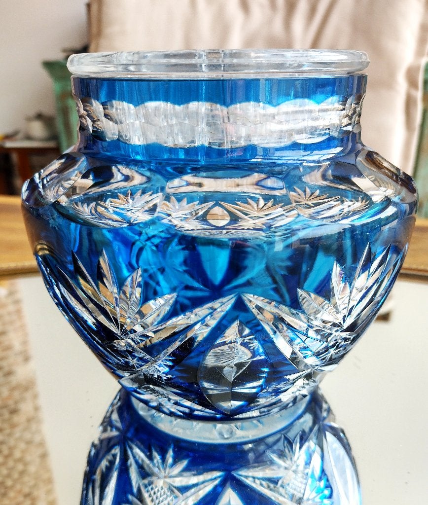Val St Lambert rare Pique Fleur Bleu Marquise grille cristal, Enlèvement ou Envoi