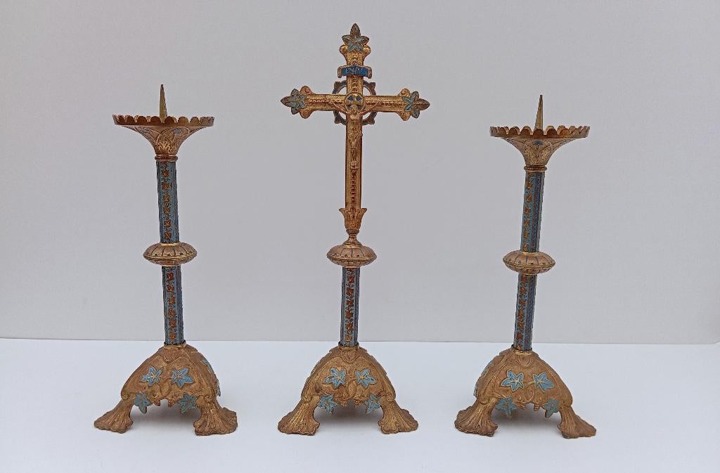 BRONS ZELDZAME GOTISCHE KANDELAARS  KRUISBEELD, Antiek en Kunst, Ophalen of Verzenden, Brons