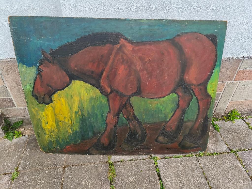 Huile sur panneau cheval signe milo dardenne, Enlèvement