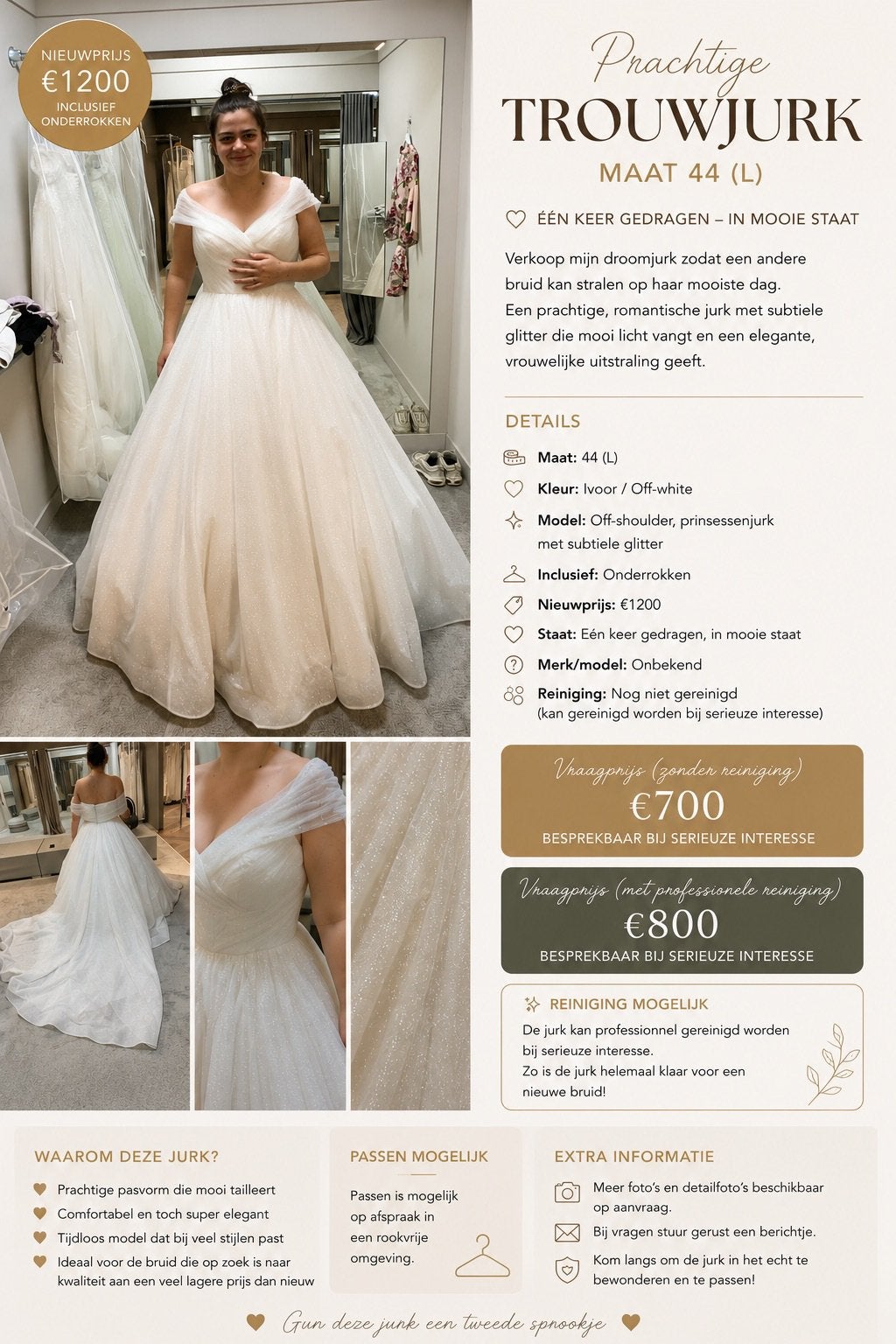 Trouwjurk, Kleding | Dames, Ophalen, Zo goed als nieuw, Wit, Trouwjurk