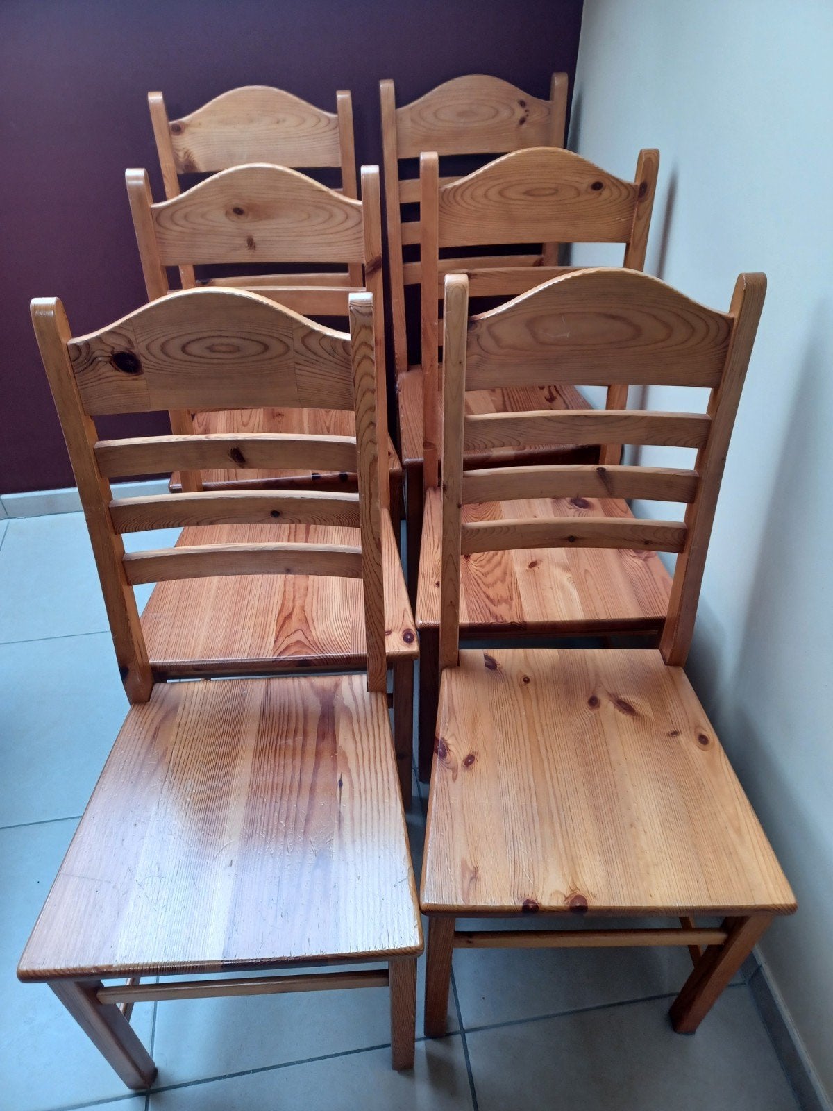 Lot de 6 chaises en pin massif, Enlèvement, Bois, Une