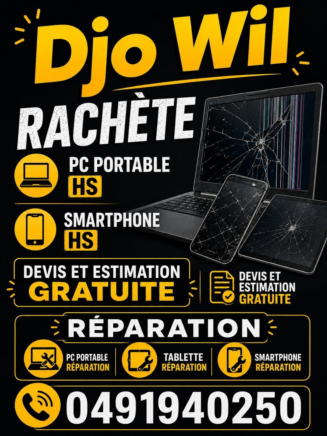 rachète pc portable HS smartphone tablette réparation, Enlèvement ou Envoi