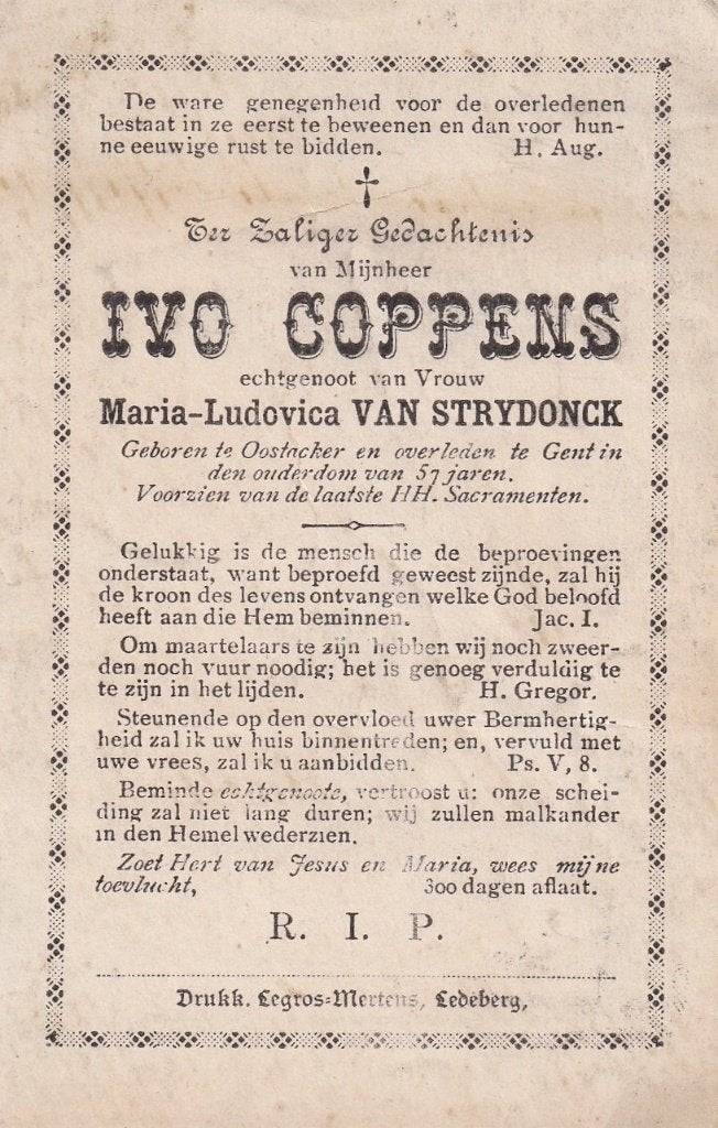 + 15 / B P COPPENS IVO OOSTAKKER GENT 51 JAREN, Ophalen of Verzenden, Bidprentje