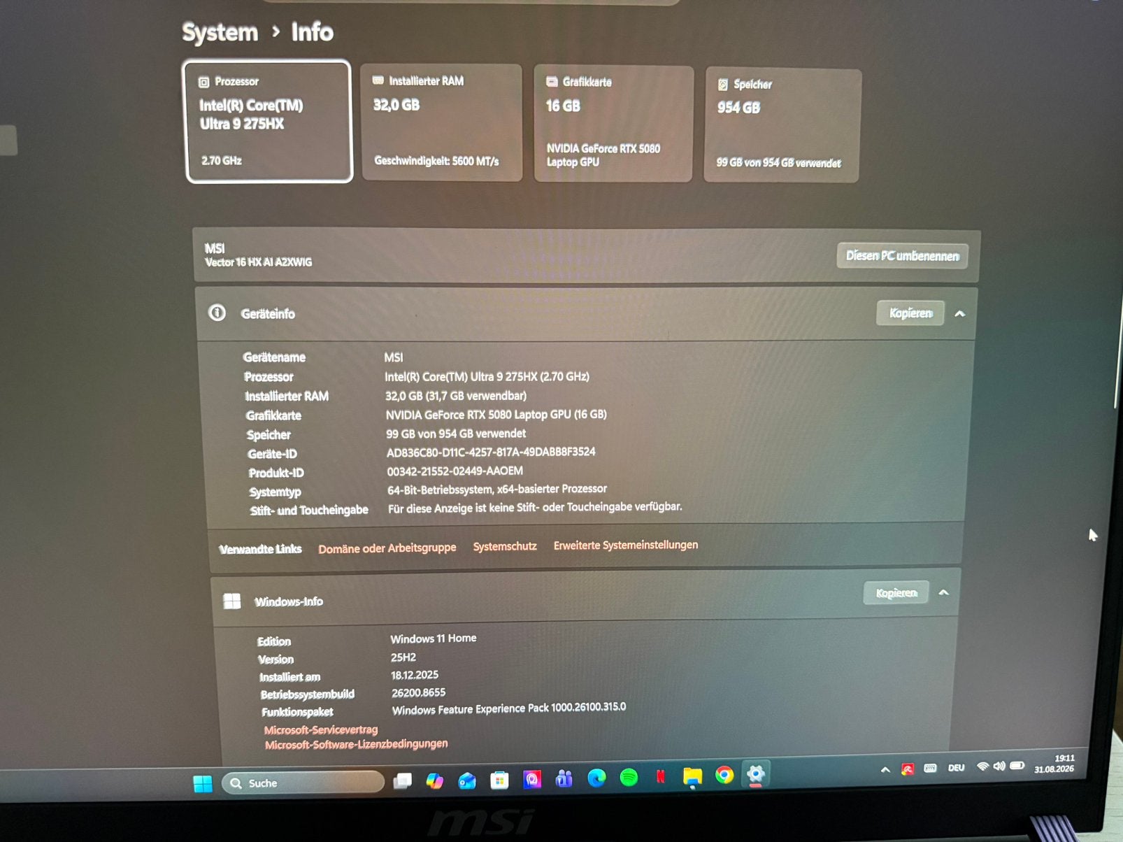 MSI Vector 16 HX AI - Intel Core Ultra 9 | RTX 5080, Ophalen, Zo goed als nieuw