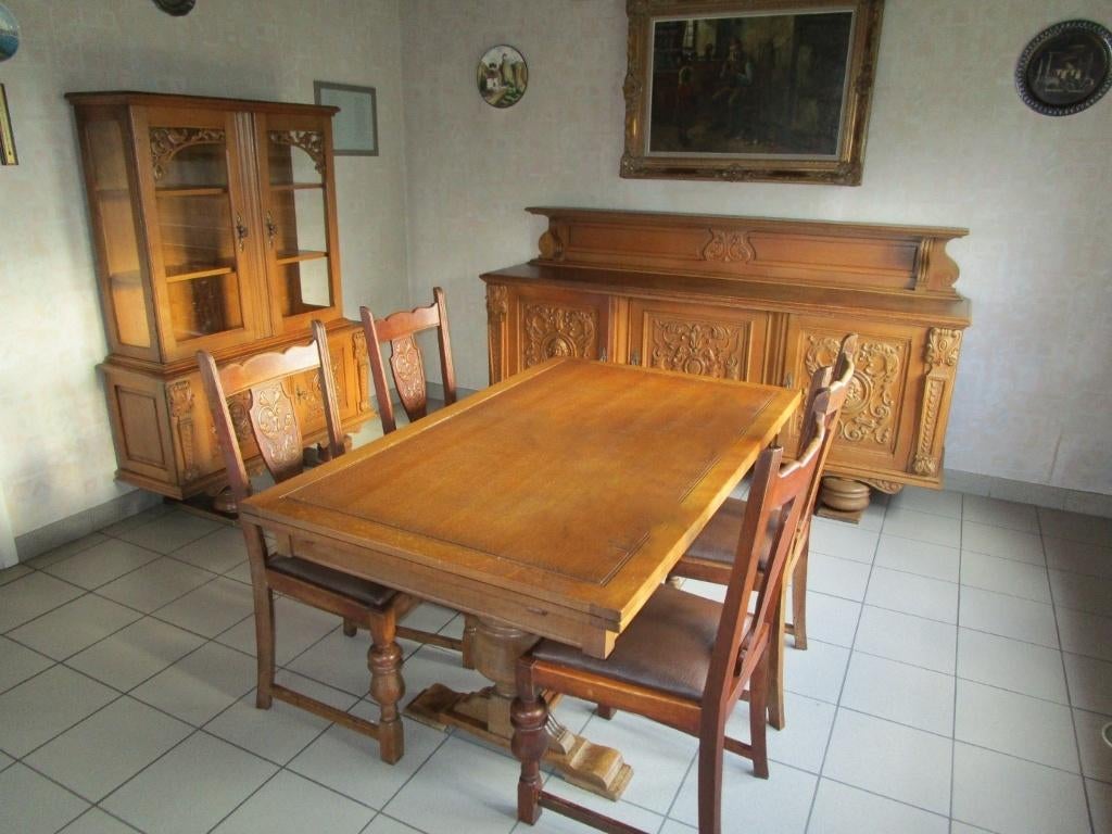 Vintage retro eetkamer in massief hout - OPRUIM INBOEDEL, Huis en Inrichting, Ophalen