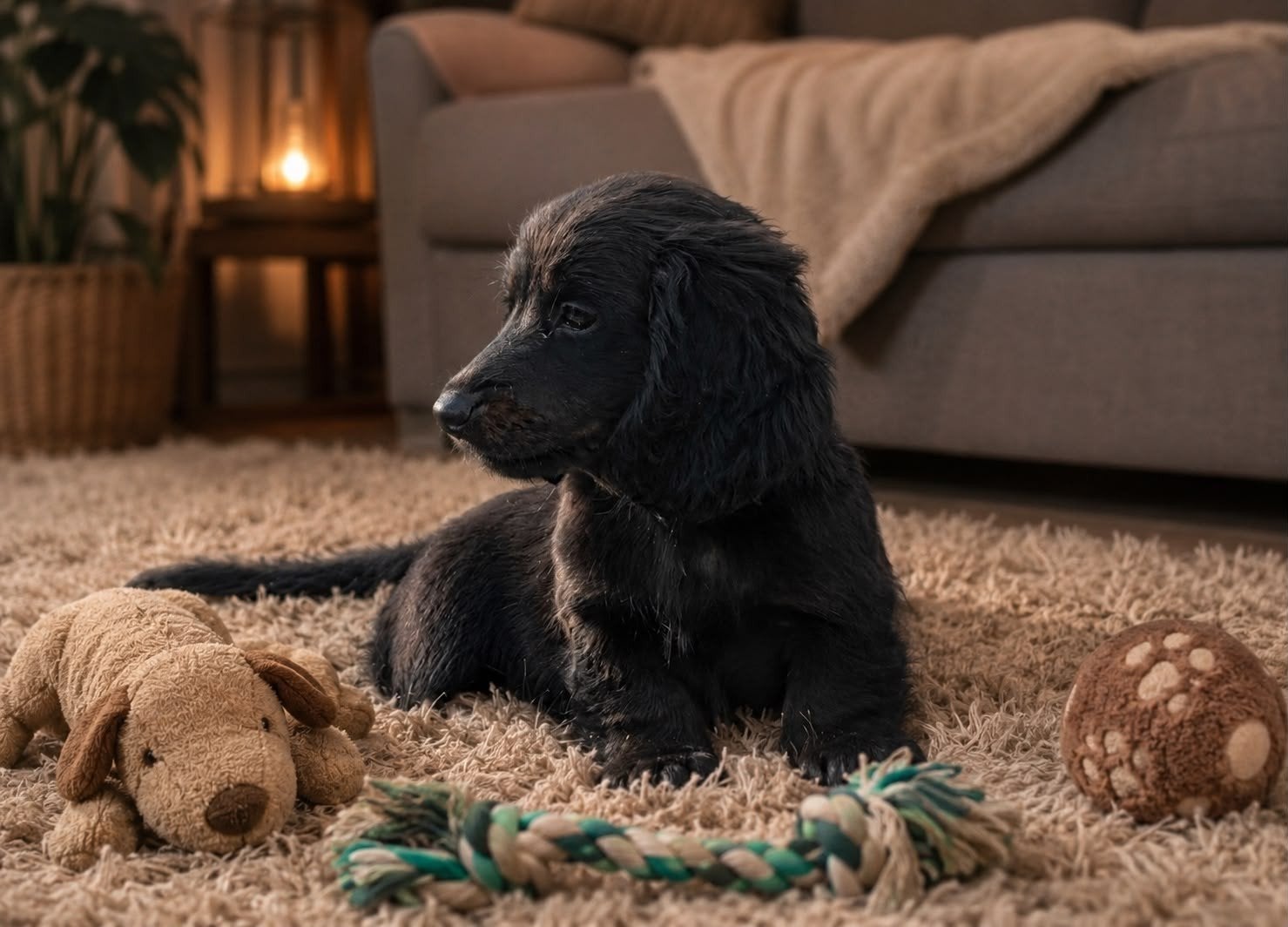 Beau teckel nain crème noir, Chien (mâle), Belgique, 8 à 15 semaines, Poils longs