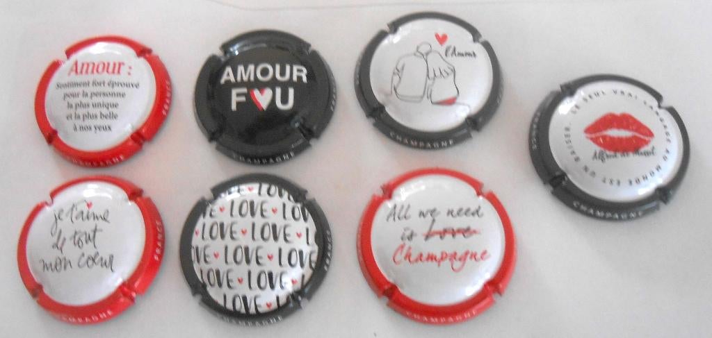 7 champagne capsules - Amour - Love, Verzamelen, Ophalen of Verzenden