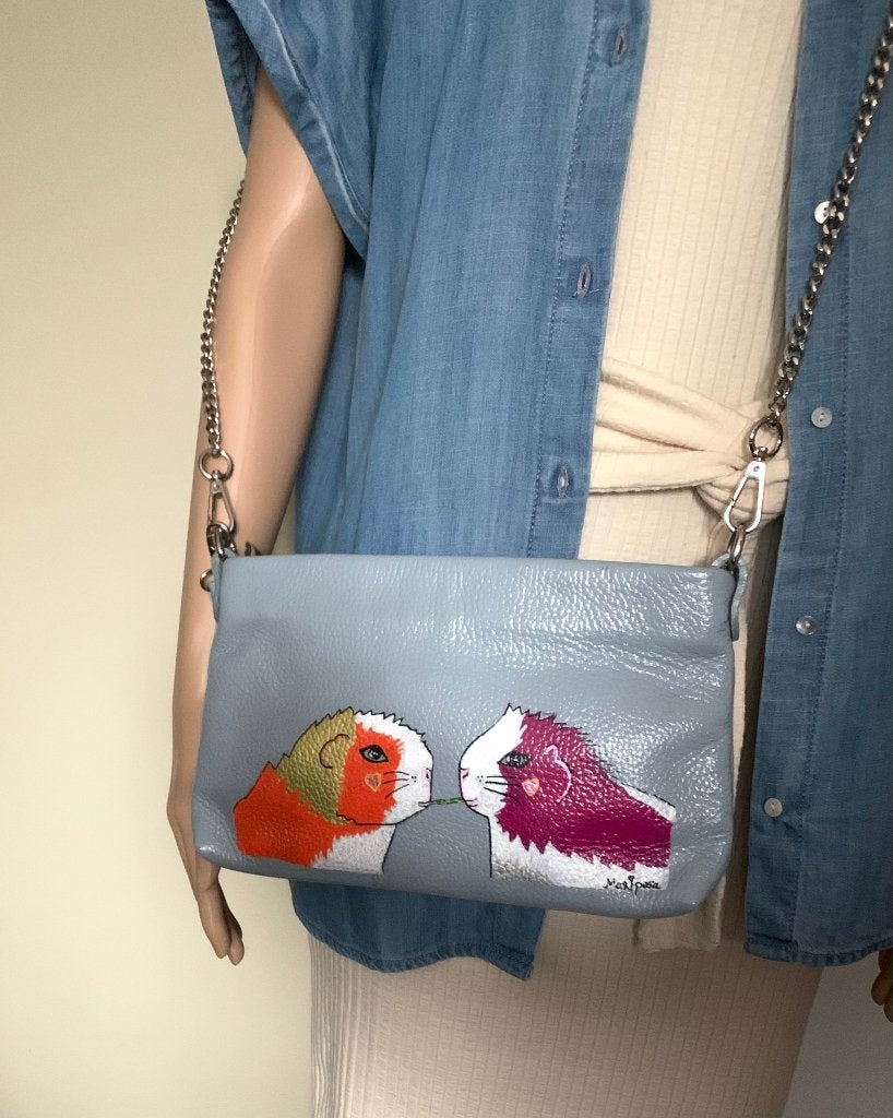 Sac à main design cochon d'Inde, « Dîner pour deux », Enlèvement ou Envoi, Comme neuf, Bleu, Sac à bandoulière