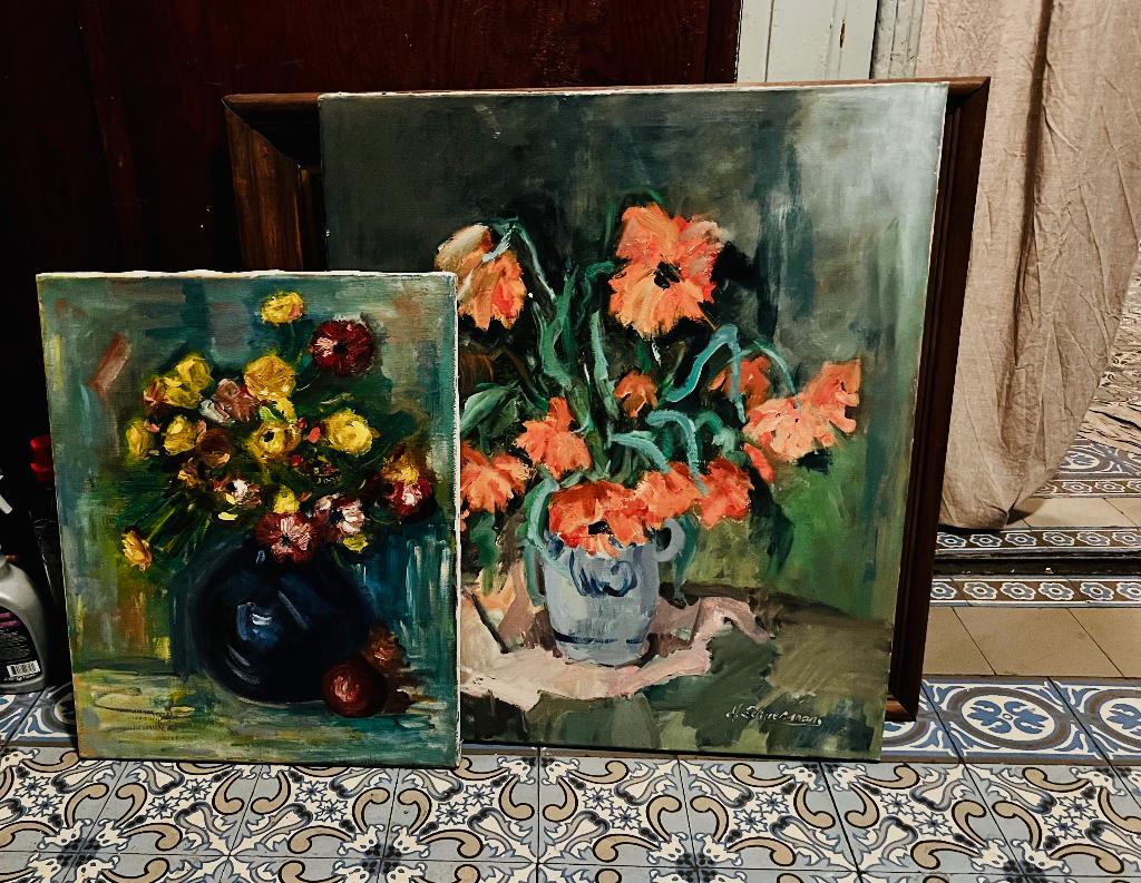 Eli Schuermans(M)–olieverf bloemstilleven-Belgische schilder, Antiek en Kunst, Ophalen