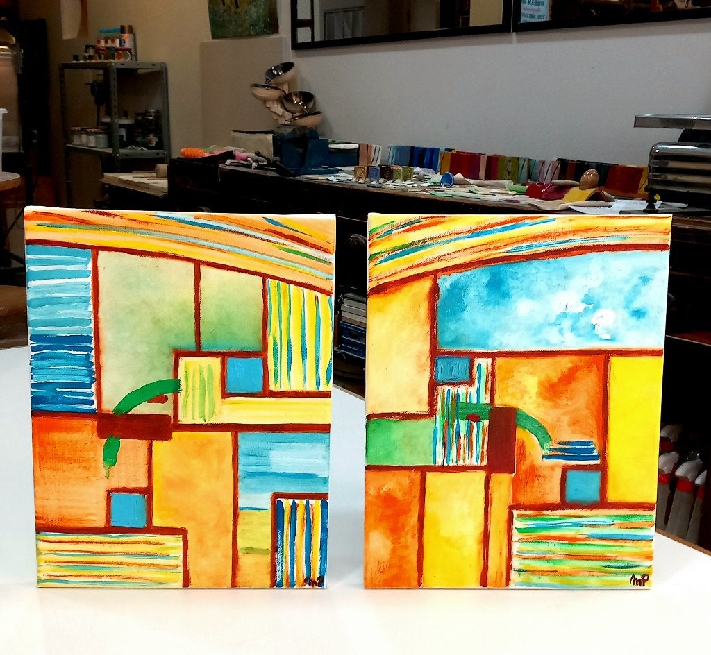 Tweeluik, Simplicity. Olie op doek. 2 doeken van 27x35 cm, Antiquités & Art, Art | Peinture | Moderne, Envoi, Signé, Peinture à l'huile