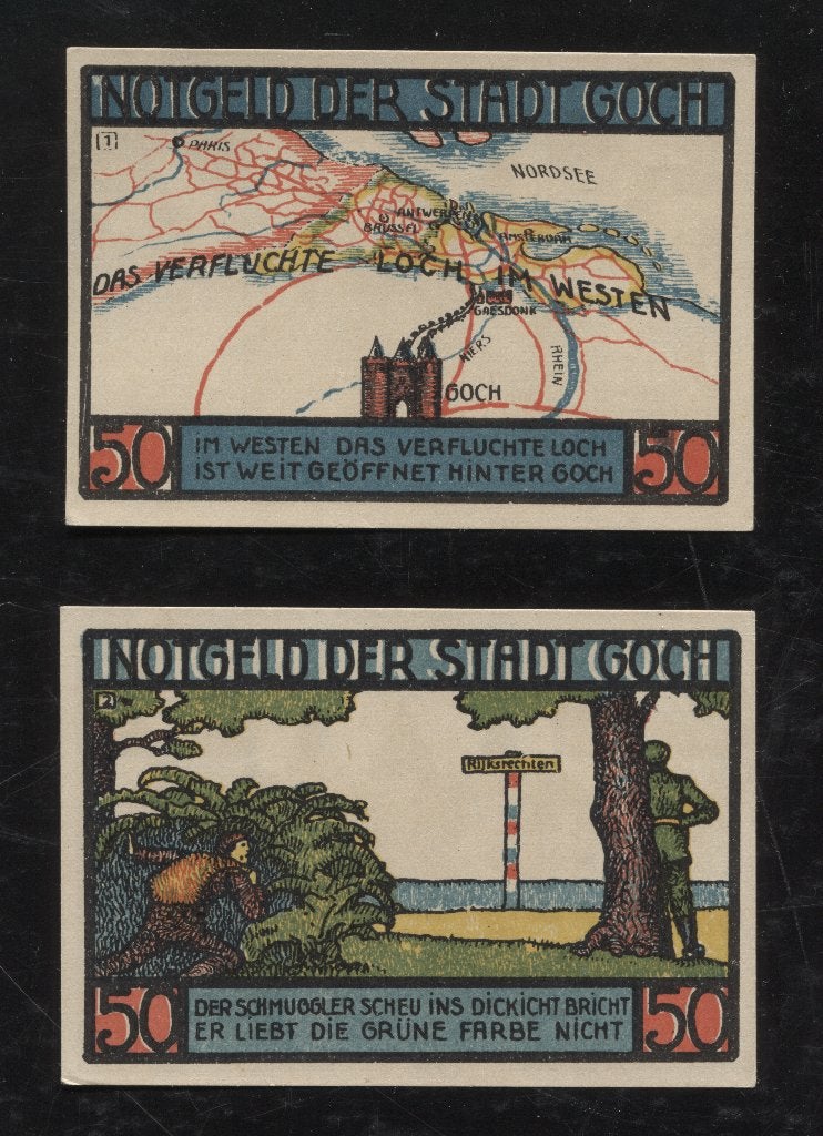Set van 2: 50 Pfennig Notgeld der stad Goch 1922, Postzegels en Munten, Verzenden, Duitsland, Setje