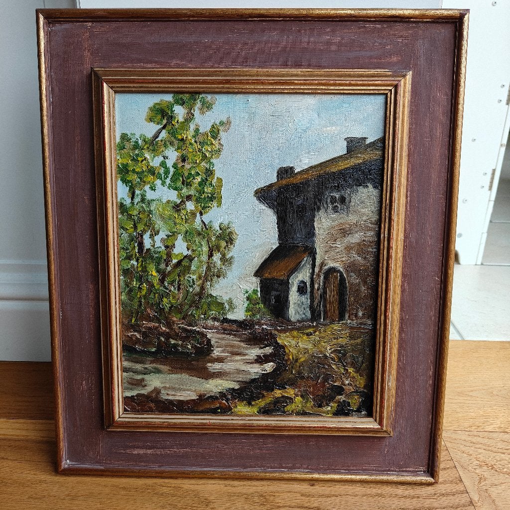 Klassiek schilderij landschap met huis en boom, Antiquités & Art, Art | Peinture | Classique, Enlèvement, Classique, Peint à la main