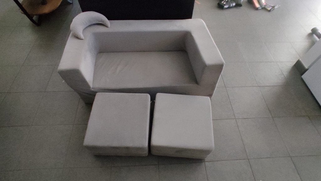 Grijze opvouwbare kindersofa/play couch + 2 poefen, Kinderen en Baby's, Ophalen, Gebruikt, Overige merken, Inclusief kussen