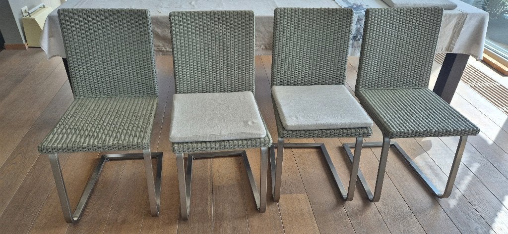 Set van 4 Vincent Sheppard eetkamerstoelen (Sledeframe RVS), Ophalen, Vier, Grijs, Tijdloos modern