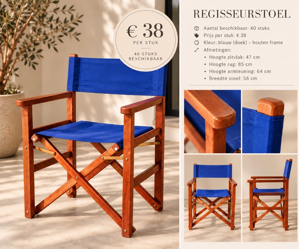 Chaises Director en bois et toile bleue, Enlèvement, Bois, Bleu, Cinq, Six Chaises ou plus