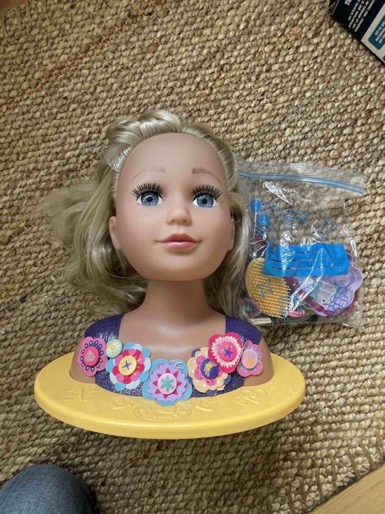 Tête à coiffer Corolle blonde + accessoires de coiffure, Enlèvement ou Envoi, Utilisé, Autres types