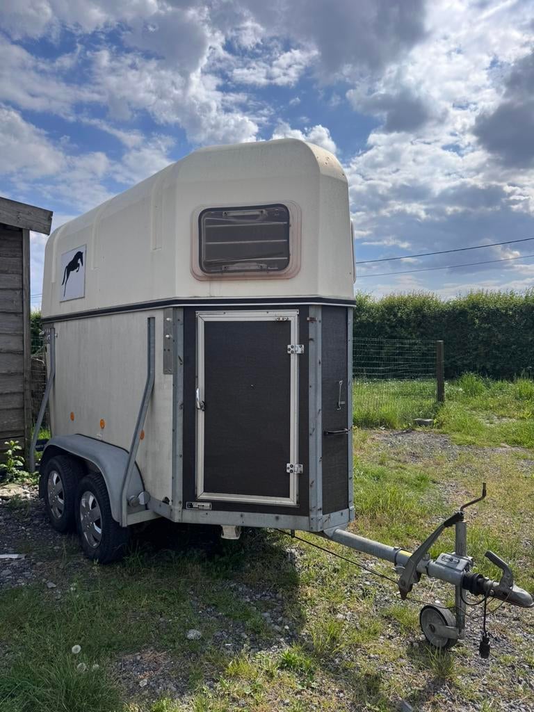 Paardentrailer 1,5p, Enlèvement, Utilisé, Bois, Remorque 1½ cheval