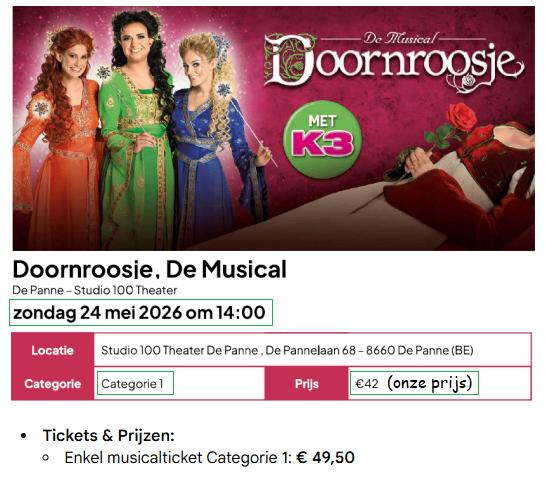 K3 Doornroosje The Musical De Panne, Eén persoon