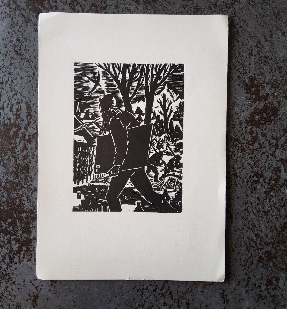 Houtsnede Ere aan Pieter Breughel door Frans Masereel, 28 cm, 1950 - 1999, Portret, 19 cm