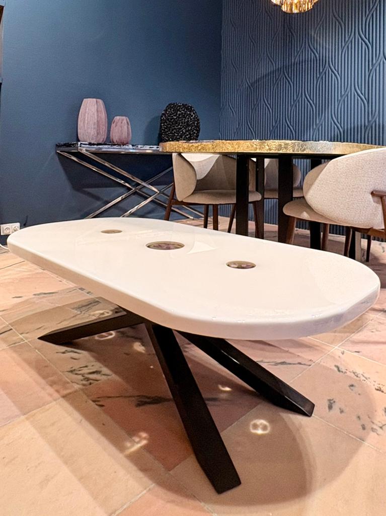 TABLE BASSE - Époxy blanc avec améthyste - 130x70cm, Enlèvement, Comme neuf