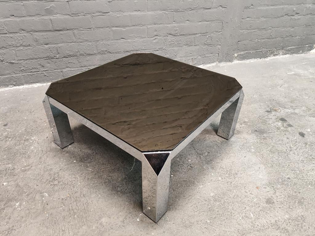 Grande table basse Belgo Chrom en verre miroir 80x80cm, Enlèvement, Verre