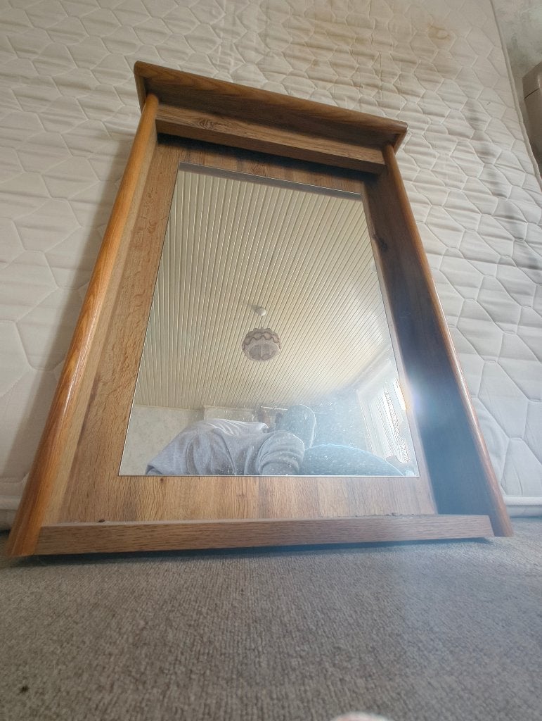 Miroir robuste en chêne — Look ancien/vintage, Antiquités & Art, Enlèvement, 50 à 100 cm, Moins de 100 cm