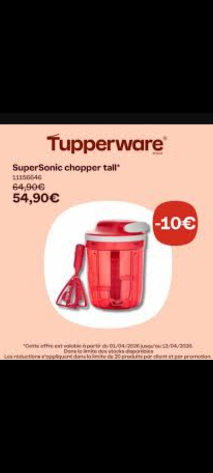 nieuwe supersonic chopper medium van tupperware, Maison & Meubles, Cuisine| Tupperware, Enlèvement ou Envoi