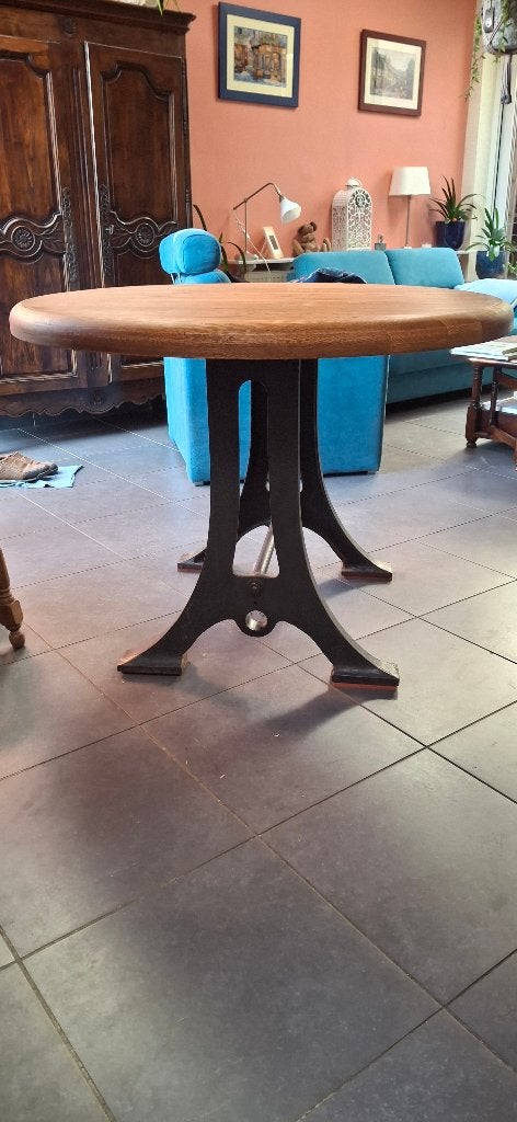 ronde massief eiken tafel, Rond, Comme neuf, 100 à 150 cm, Enlèvement