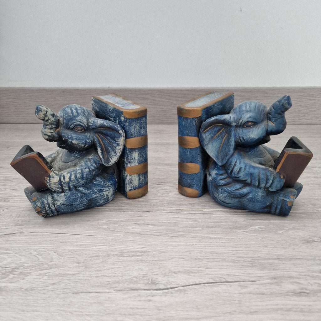 Vintage olifanten boekensteunen, Antiek en Kunst, Blauw, Ophalen of Verzenden, Zoogdier, Beeld