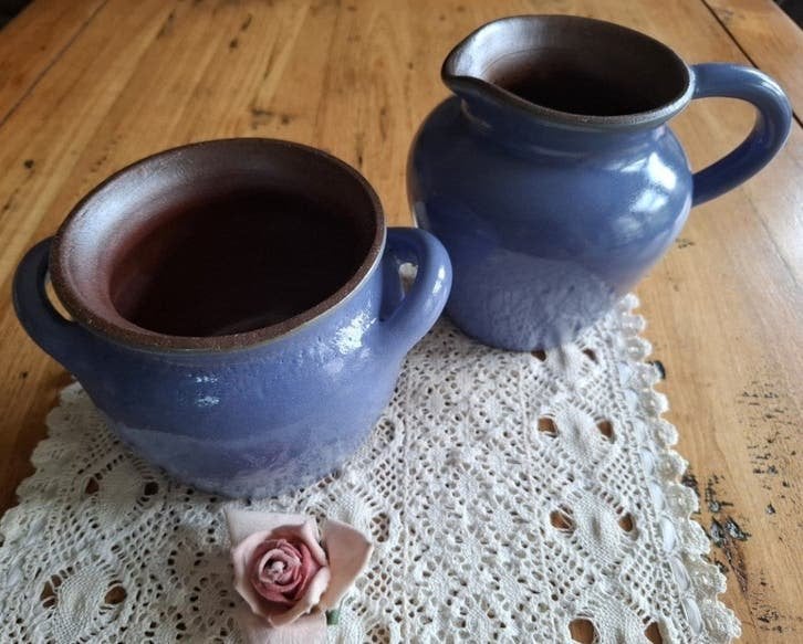Blauwe Franse potterie kan en pot, Antiek en Kunst, Ophalen of Verzenden