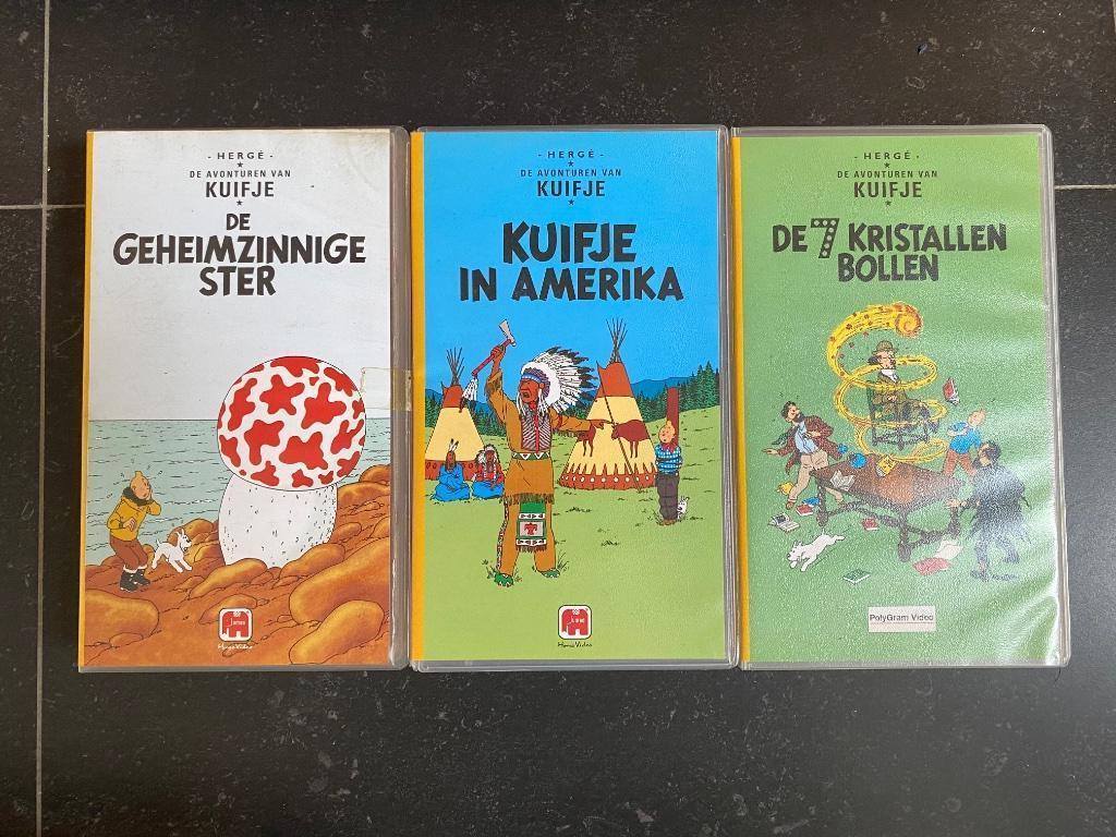 3 Video cassettes Kuifje, Ophalen, Gebruikt, Tekenfilm, Alle leeftijden