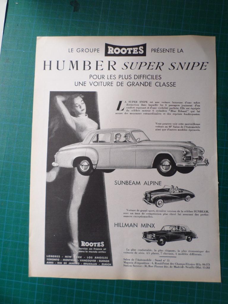 Humber Super Snipe - publicité papier - 1953, Ophalen of Verzenden, Gebruikt, Overige typen