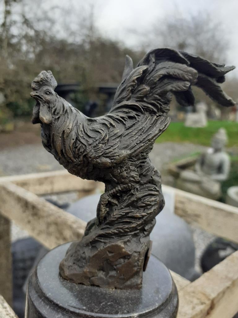 BRONZEN HANENBORD BARYE OP MARMEREN SOKKEL, Ophalen of Verzenden, Brons