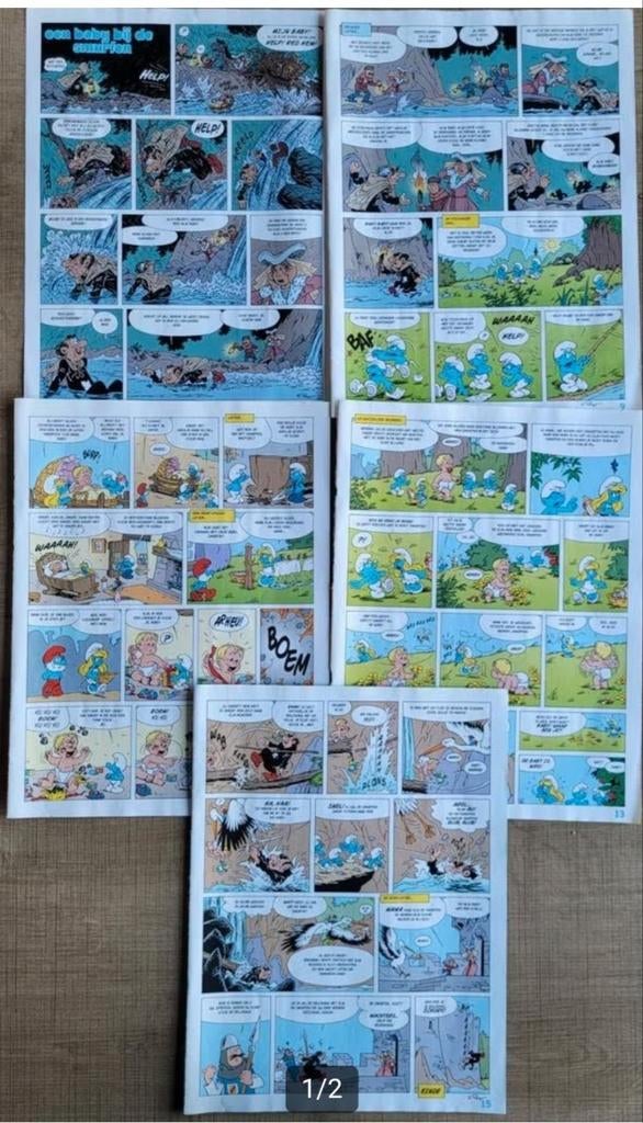 De Smurfen stripknipsels: Een baby bij de Smurfen (volledig), Collections, Enlèvement ou Envoi, Schtroumpfs, Comme neuf, Image, Affiche ou Autocollant