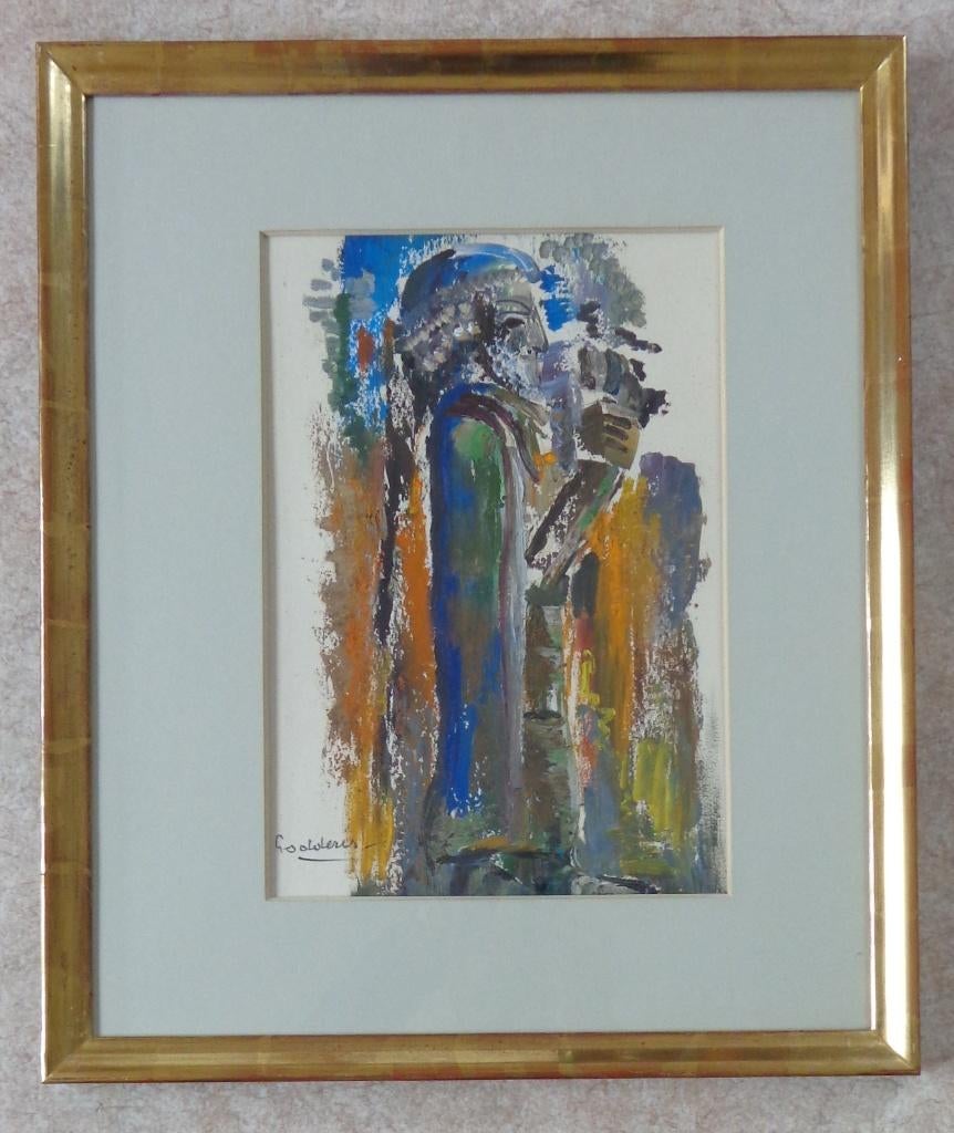JACK GODDERIS / STANDBEELD/ OLIEVERF KARTON / 60x50cm KADER, Enlèvement ou Envoi