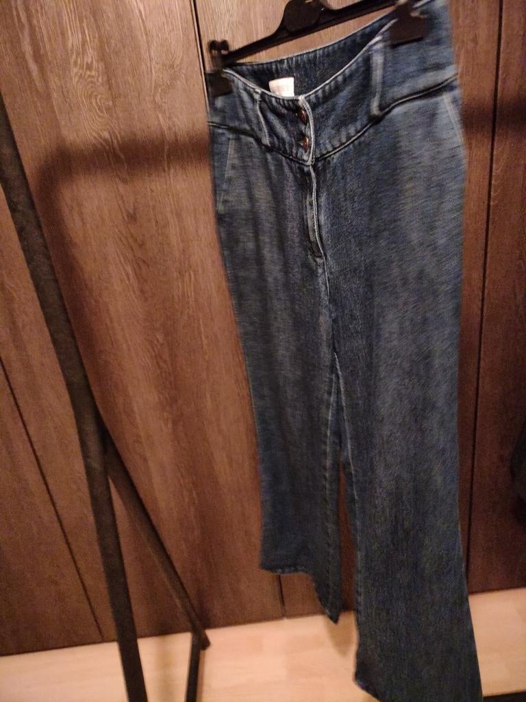 Blauwe, brede Jeans in tencel. Maat 38 Four Roses, Ophalen of Verzenden, Maat 38/40 (M)