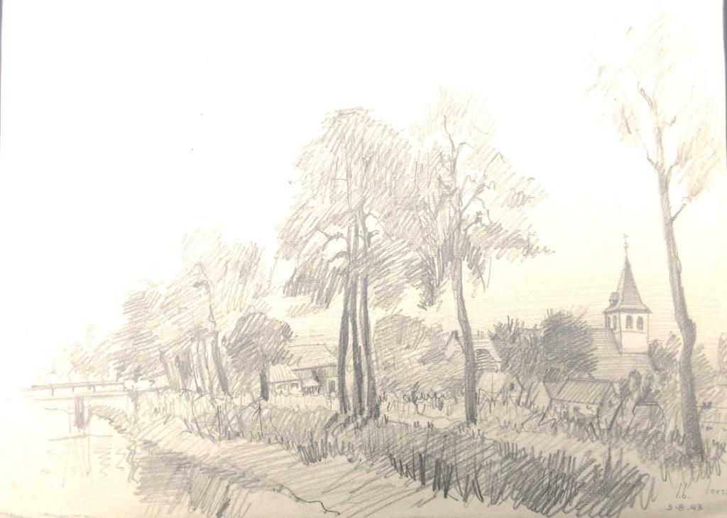 Tekening L. Boschmans - Leest kerk en Zenne, Antiek en Kunst, Kunst | Schilderijen | Klassiek, Ophalen of Verzenden