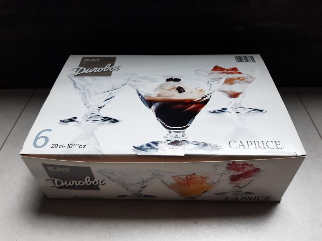 Durobor set van 6 glazen ijs-/dessertbekers, Huis en Inrichting, Keuken | Servies, Ophalen of Verzenden, Zo goed als nieuw, Glas