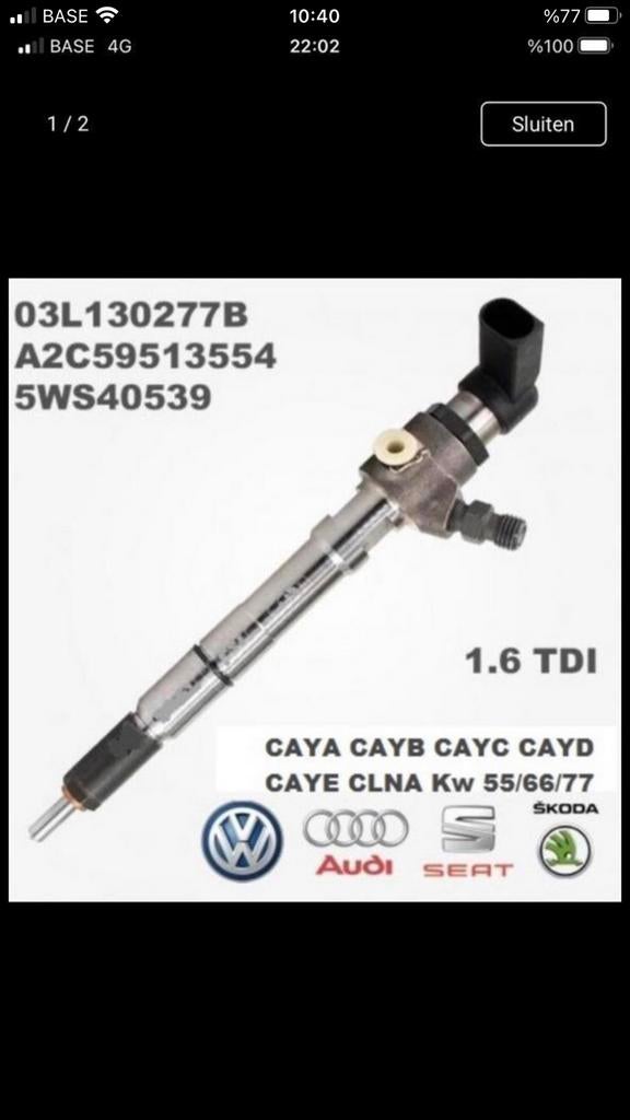 İnjector Volkswagen/Audi 1.6 tdi Euro5/Euro5b / 2008-2016, Auto-onderdelen, Ophalen of Verzenden