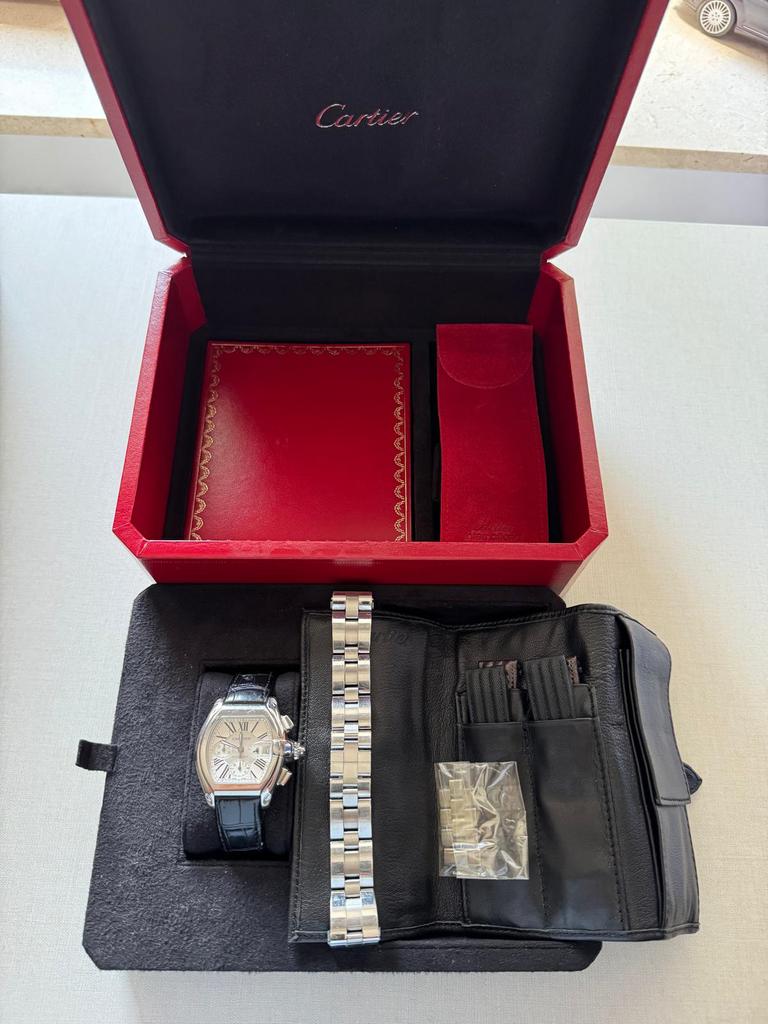Cartier Roadster. 4 bracelet. Full set., Montre-bracelet, Autres marques, Cuir, Comme neuf
