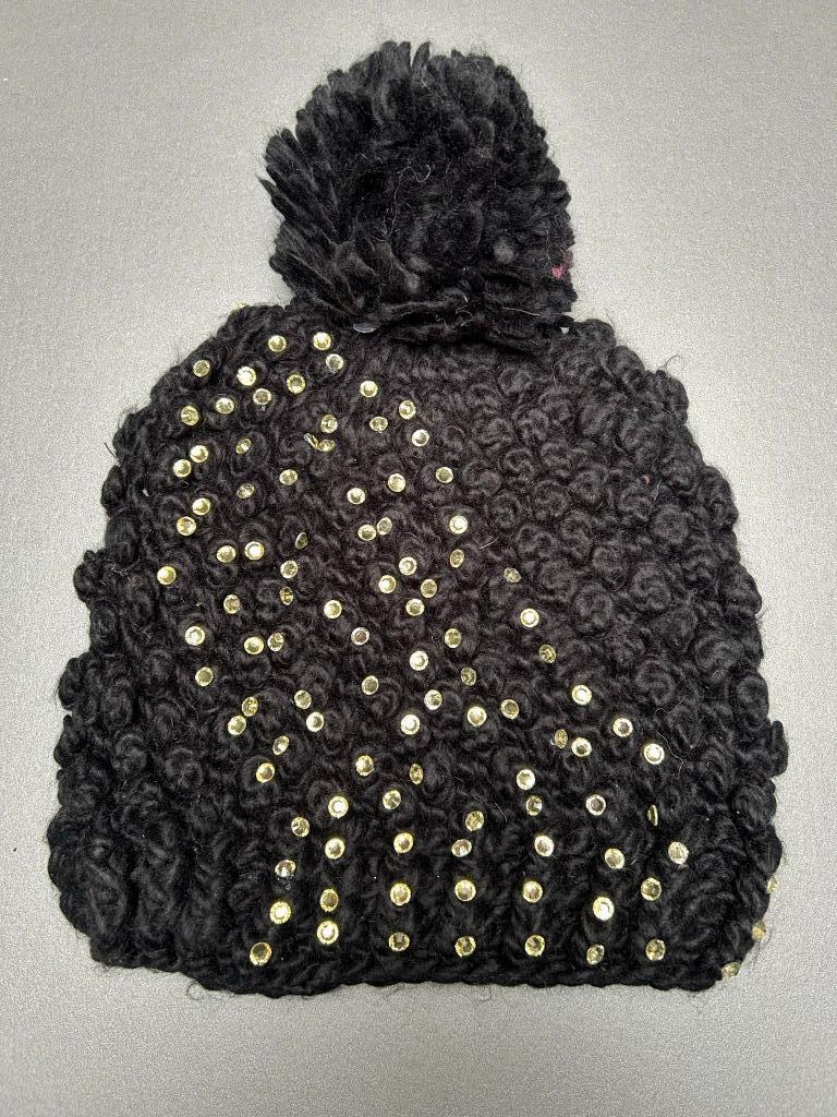 New zwarte muts met pompon en strass steentjes, Sans marque, Ophalen of Verzenden, Nieuw, Muts